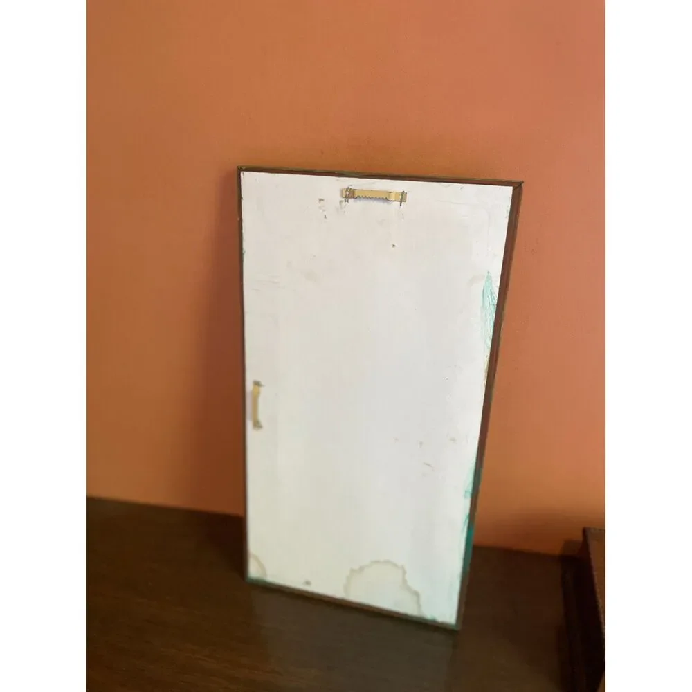 Distressed Teal Gold Wood Wall Mirror 19” Boho Eclectic Rectangular Accent Mirro
